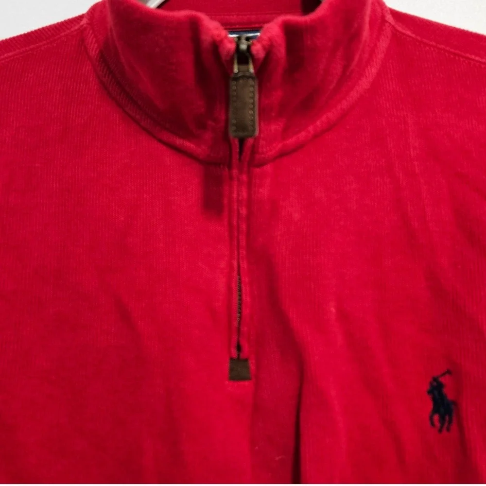 Vintage Ralph Lauren Polo 1/4 Zip Sweater Y2K Mens Embroidered Blue Pony Red L